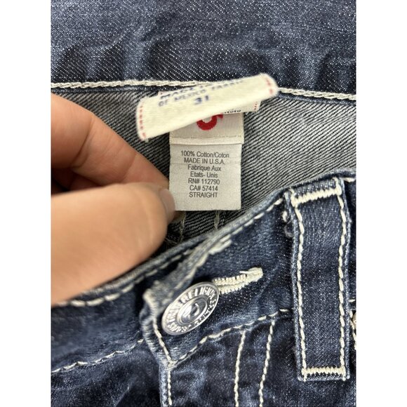 True Religion Jeans Straight Leg Blue Men's Size 31 X 32 Dark Blue Flap Pockets - Picture 9 of 15